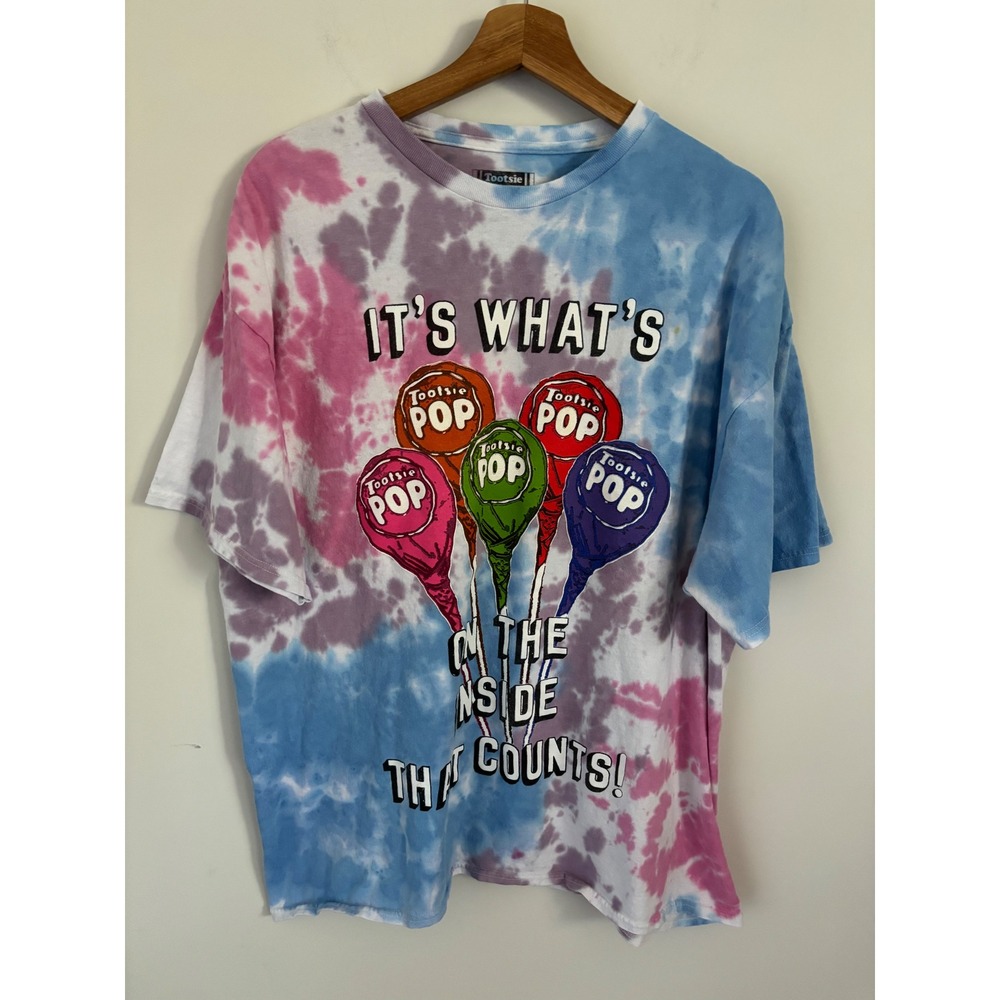 Tootsie Pop Tie Dye Graphic T-Shirt Blue Pink Purple 2X Cotton Candy Tee